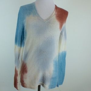Custo Barcelona tie dye blue gray brown wool cotton blend v neck sweater 1 S